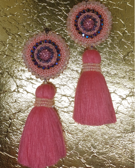 Háčkované  dizajnové náušnice "Romantická ruža"